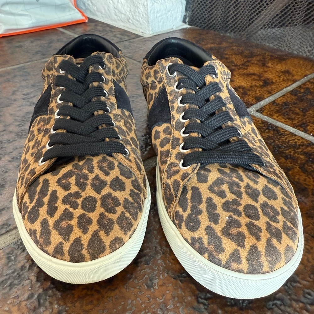 Celine Triomphe Leopard Print and Black Sneakers - Picture 3 of 10